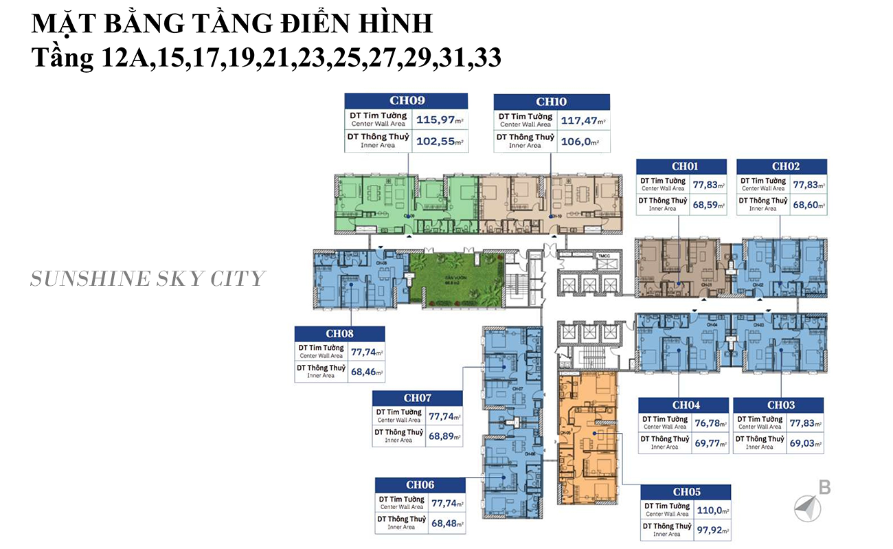Mặt bằng điển hình tòa S2 - Dự án căn hộ Sunshine Sky City Quận 7.