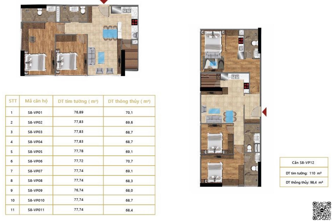 Thiết kế căn hộ diện tích 76,89m² - 110m²