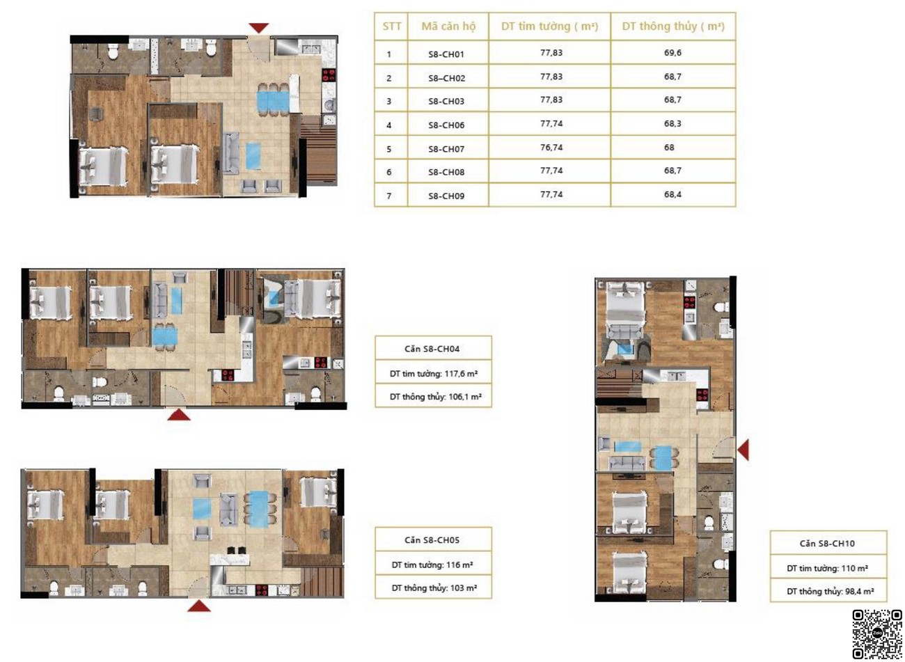 Thiết kế căn hộ diện tích 77,83m² - 117,6m²