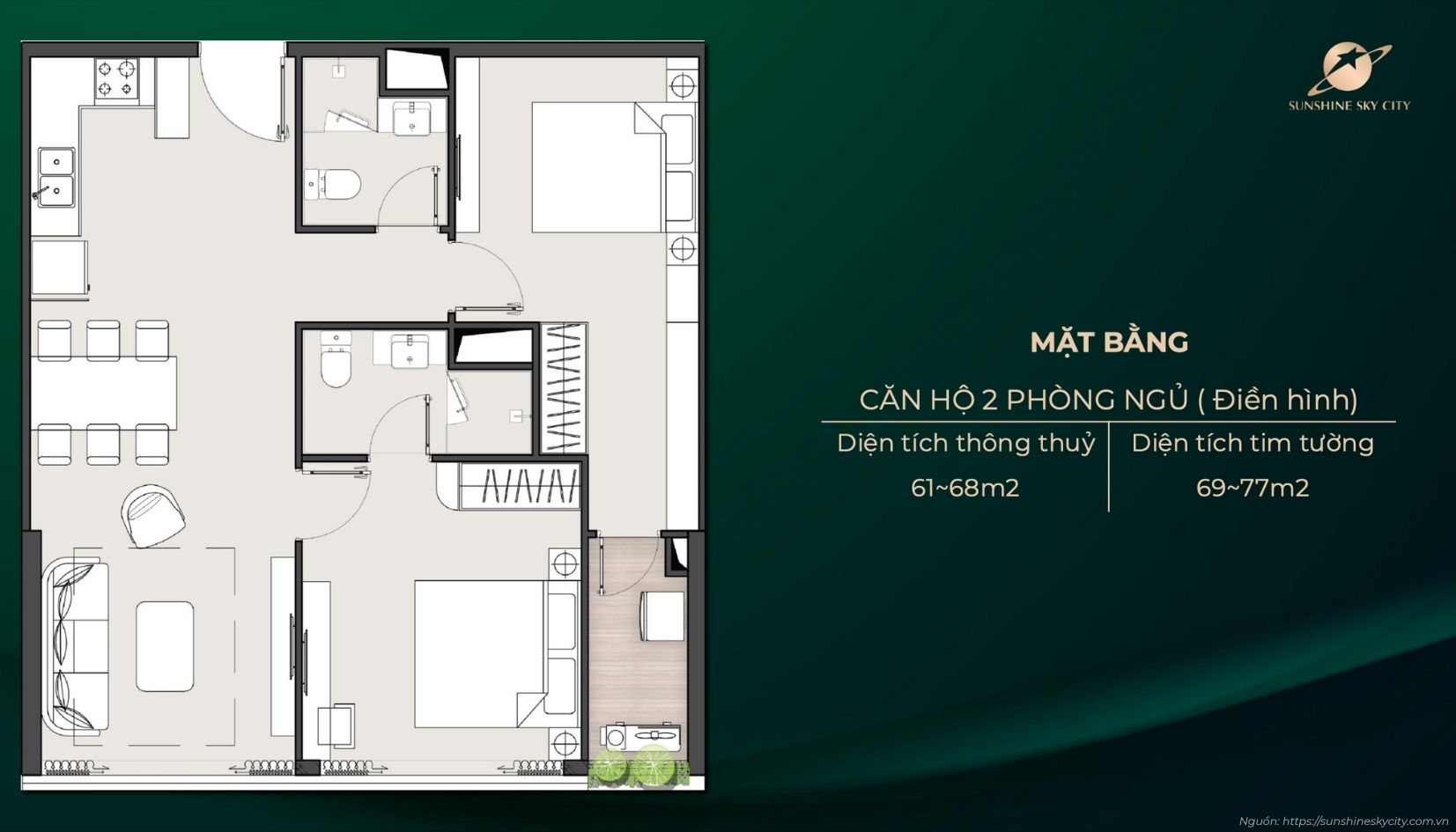 Căn Hộ 2 Phòng Ngủ Dự án Sunshine Sky City Quận 7