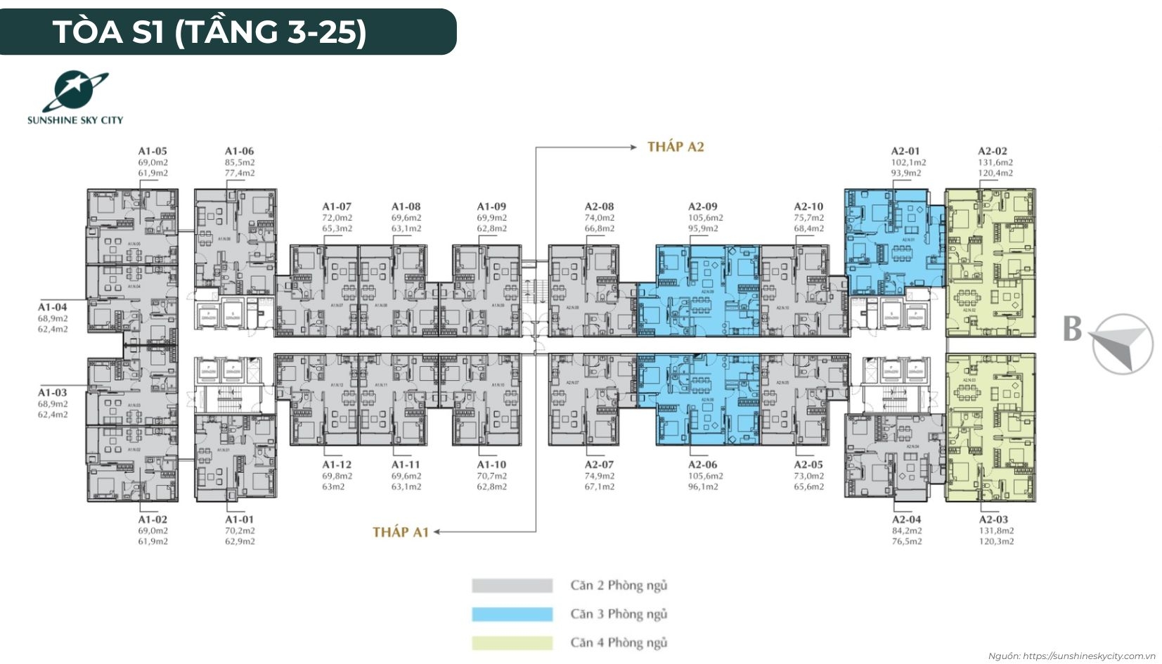 Mặt Bằng Tầng điển Hình Toà S1 Dự án Sunshine Sky City Quận 7