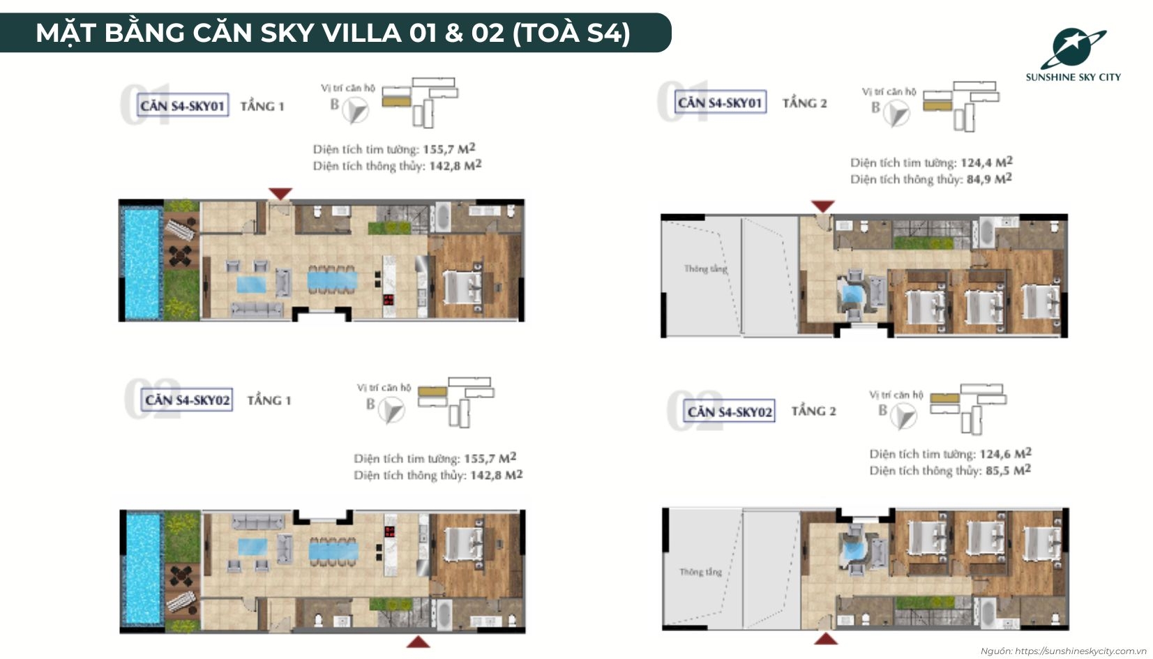 Mặt Bằng Căn Hộ Sky Villa Toà S4 Sunshine Sky City Quận 7