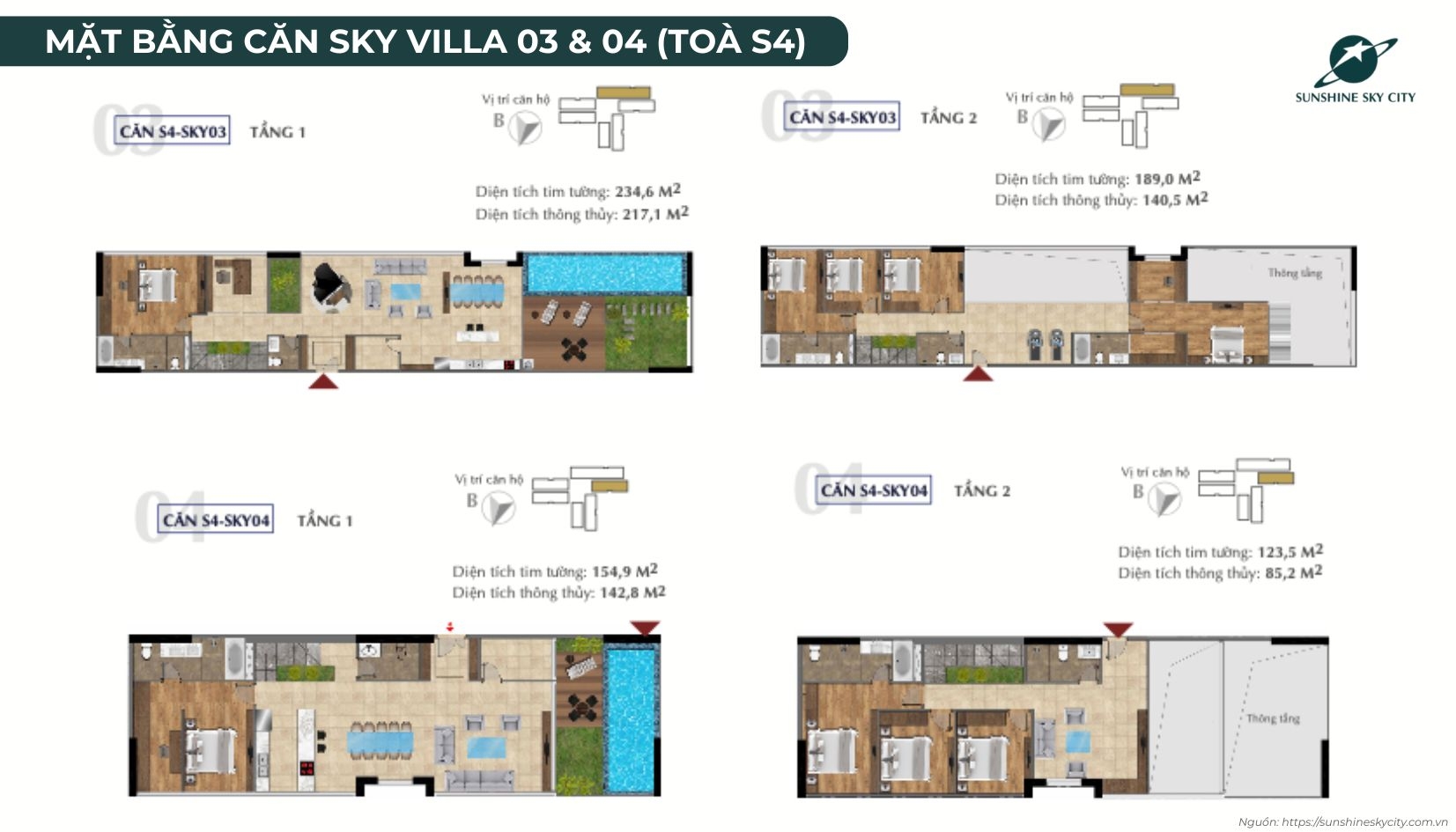 Mặt Bằng Căn Hộ Sky Villa Toà S4 Sunshine Sky City Quận 7