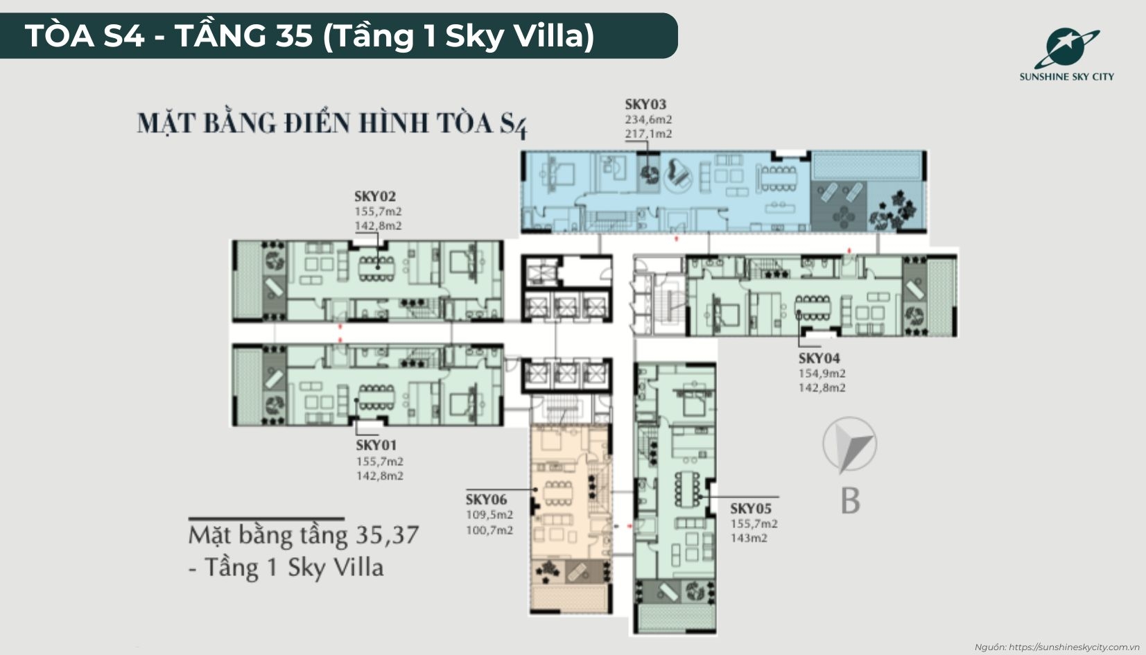 Mặt bằng tầng điển hình toà S4 dự án Sunshine Sky City Quận 7