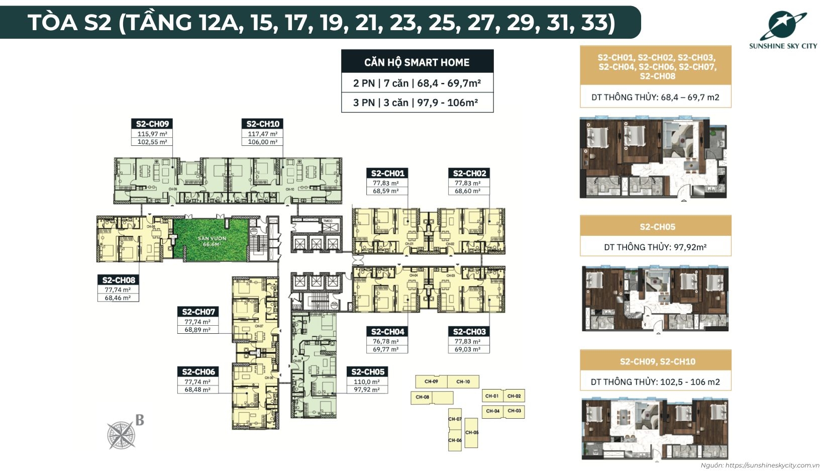 Mặt bằng toà S2 dự án Sunshine Sky City Quận 7